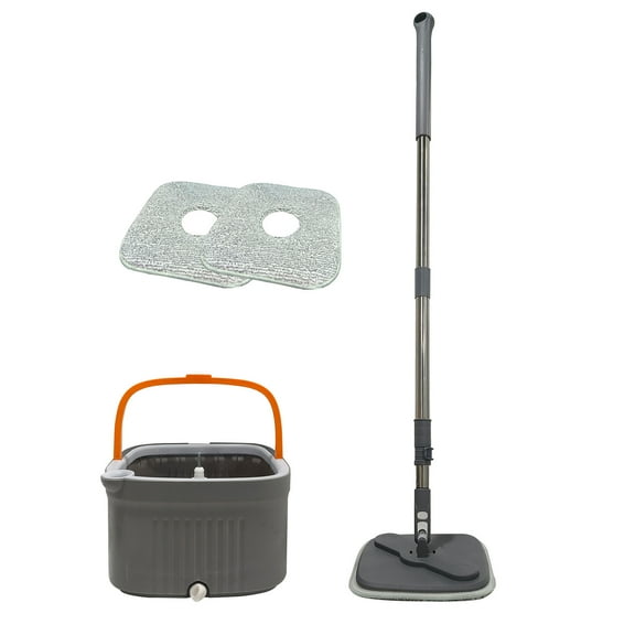 NSESSHome Spin Mop and Bucket Set with Separation Dirty and Clean Water System, Self Wringing 360 Degrees Rotating Clean Mop-Head and Bucket Set for Tile Marble Floor with 2pc Replaceable Mop Pads