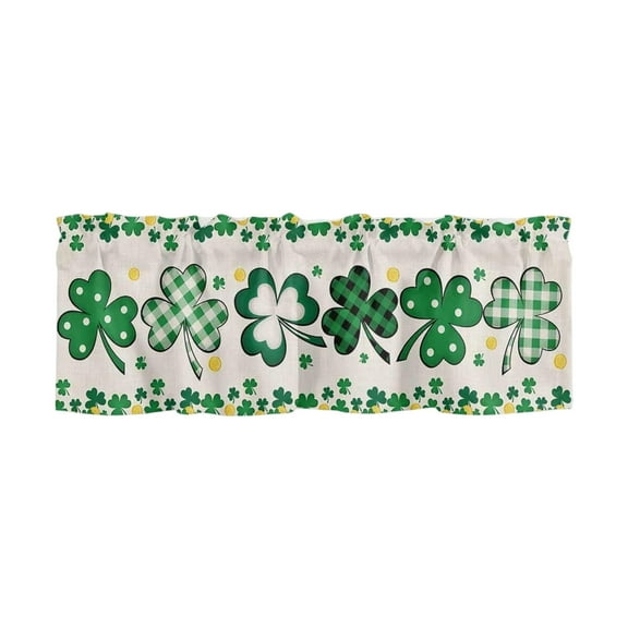 NSESSHome St. Patrick's Day Valances for Windows Spring Shamrock Kitchen Curtain Lucky Clover Watercolor Window Treatment Topper Curtains for Spring Party Kitchen Dining Decor 53.9x17.7 Inch