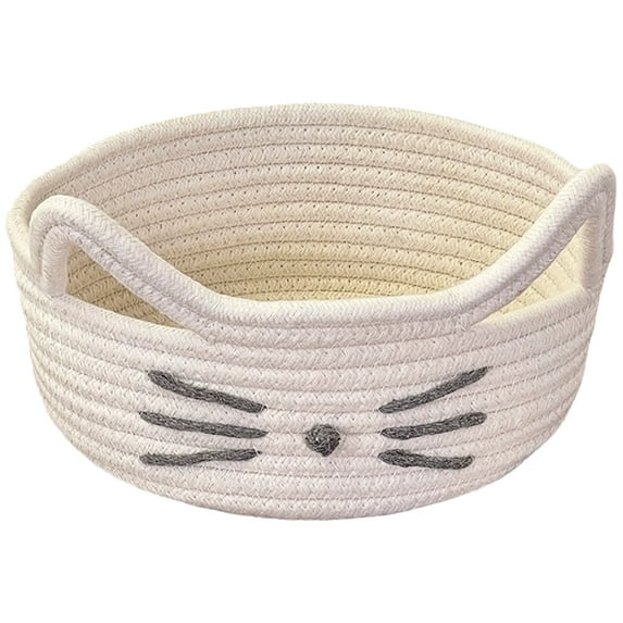 NSESSHome Woven Basket Cat Ear Basket, Animal Cotton Rope Storage Basket with Cat Ears, Round Decorative Storage Baskets Cute Cotton Rope Cat Basket for Toy Jewelry Keys Home Decor