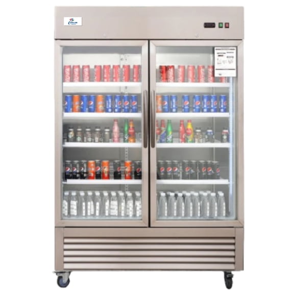 Commercial Reach in Refrigerator, 54" x 30 1/2" x 82", 47Cu Ft, Double Glass Door, Stainless Steel Fridge, NSF certified