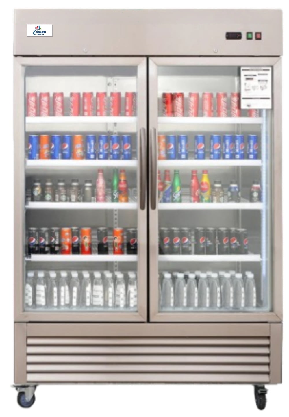 54” Commercial Reach in Refrigerato 47Cu Ft, Double Glass Door, Stainless Steel Fridge, NSF certified