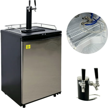NSF 2 Tap 24 in. Beer Keg Dispenser, Kegerator Draft Beer Dispenser Refrigerator Dual Tap 6 Cu.Ft