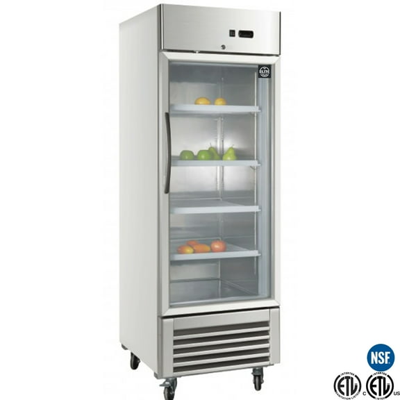 NSF 27''W Glass Door Refrigerator, 20 Cu.Ft. Stainless Steel Commercial Refrigerator