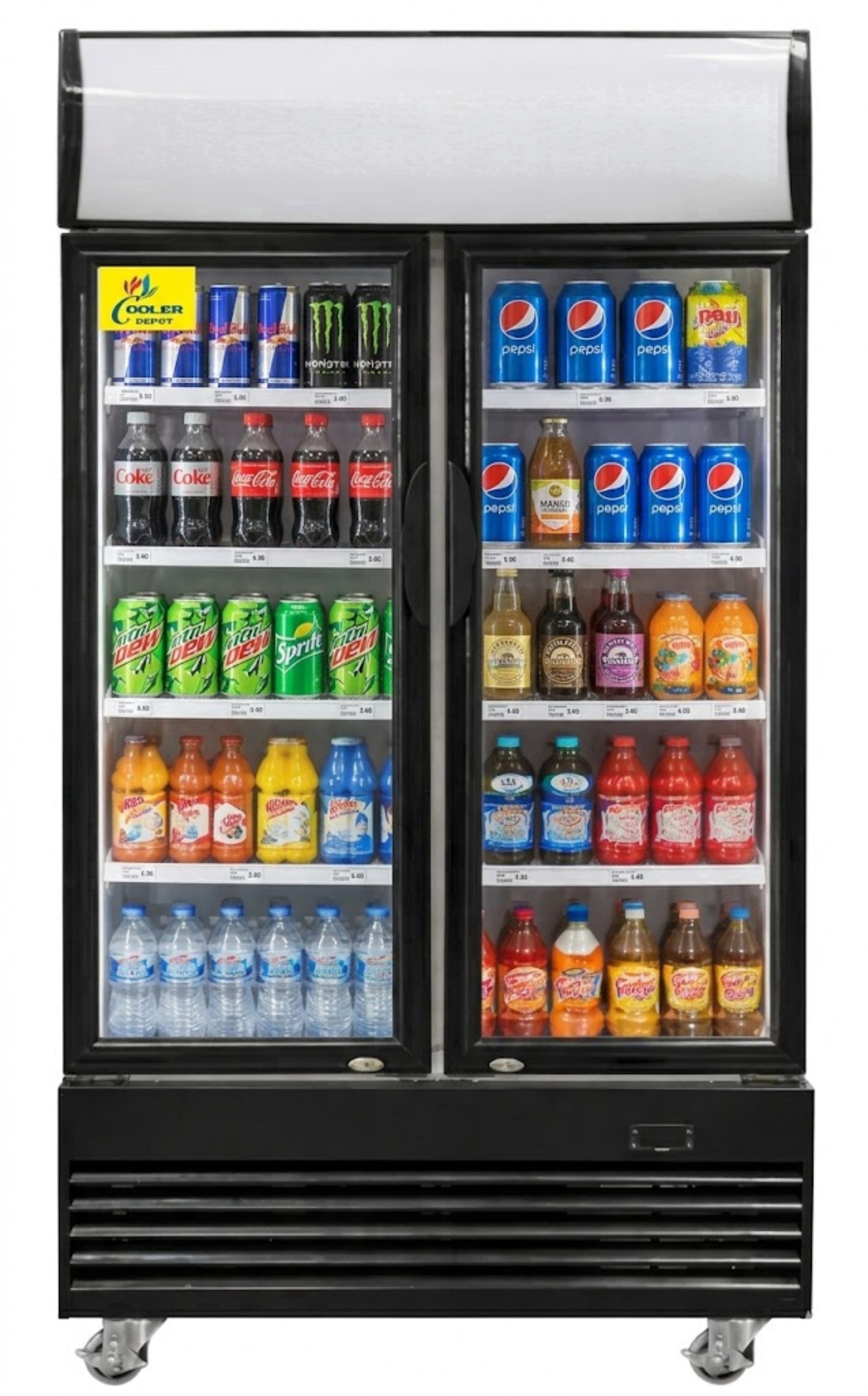 NSF 36 in. Commercial Two-Door Beverage Display Refrigerator, 18 Cu. Ft. Retail Refrigerator, Beverage Cooler with LED Lighting, Double-Layer Glass Door