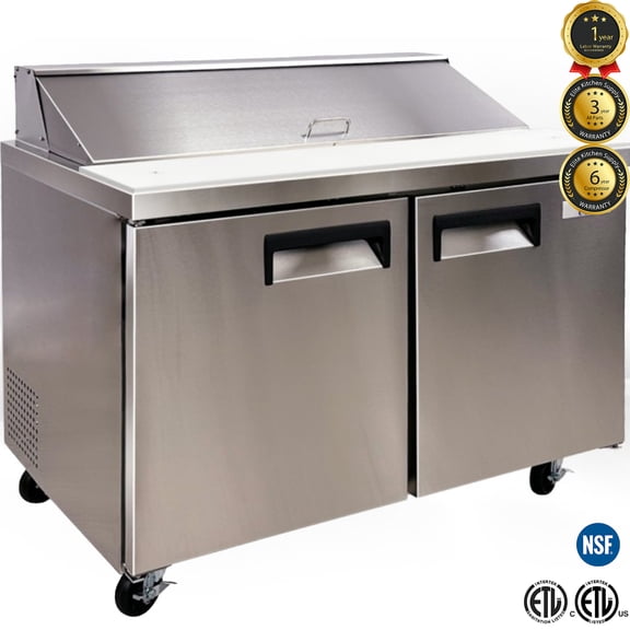 NSF 48" Commercial Sandwich & Salad Prep Table 9.5 Cu. Ft., Stainless Steel, ETL Certified, R290 Refrigerant