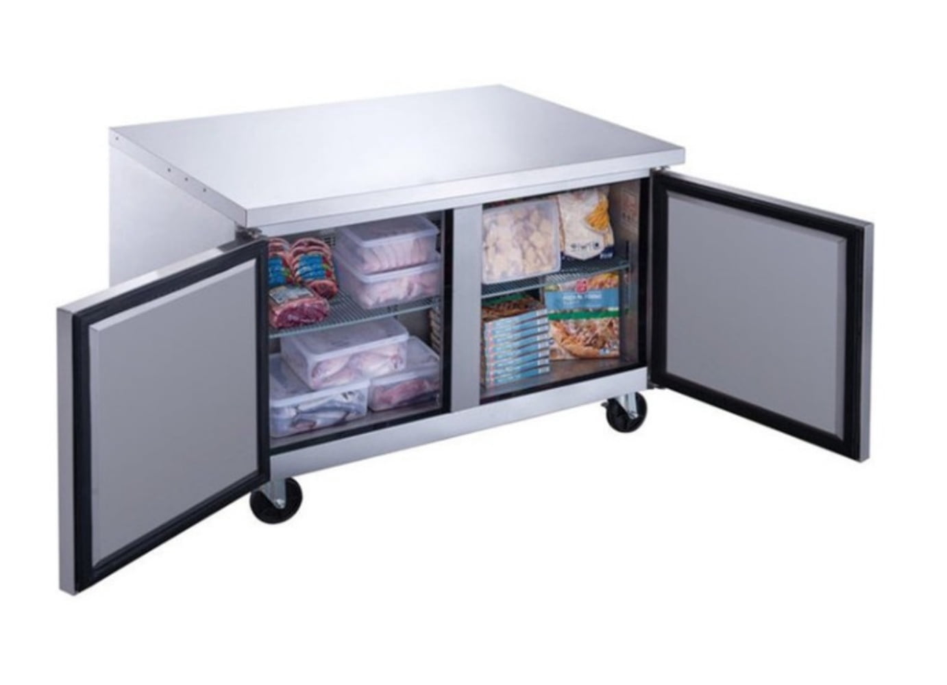 48 inch 13 cu.ft, 36 1/4" heigh Commercial Undercounter  refrigerator, 2 Solid Doors, stainless steel exterior, NSF certified.