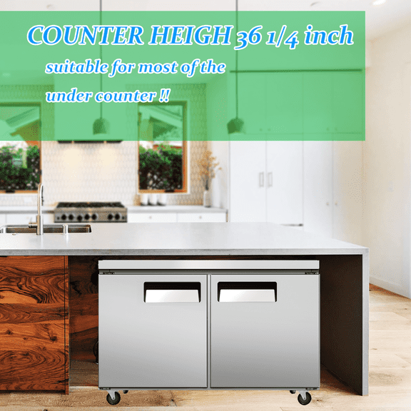 48 inch 13 cu.ft, 36 1/4" heigh Commercial Undercounter refrigerator, 2 Solid Doors, stainless steel exterior, NSF certified.