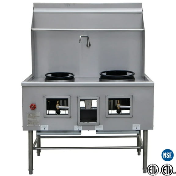NSF 48 in. Commercial Chinese Wok Range, 13''+16'' Ring, 220,000BTU Water Fall Natural Gas Wok Range
