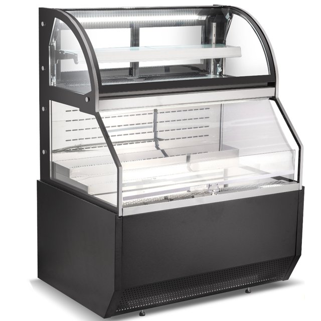 NSF 48 in. Commercial Refrigerated Curved Glass Door Bakery Display Case 16 Cu.Ft. Double Deck