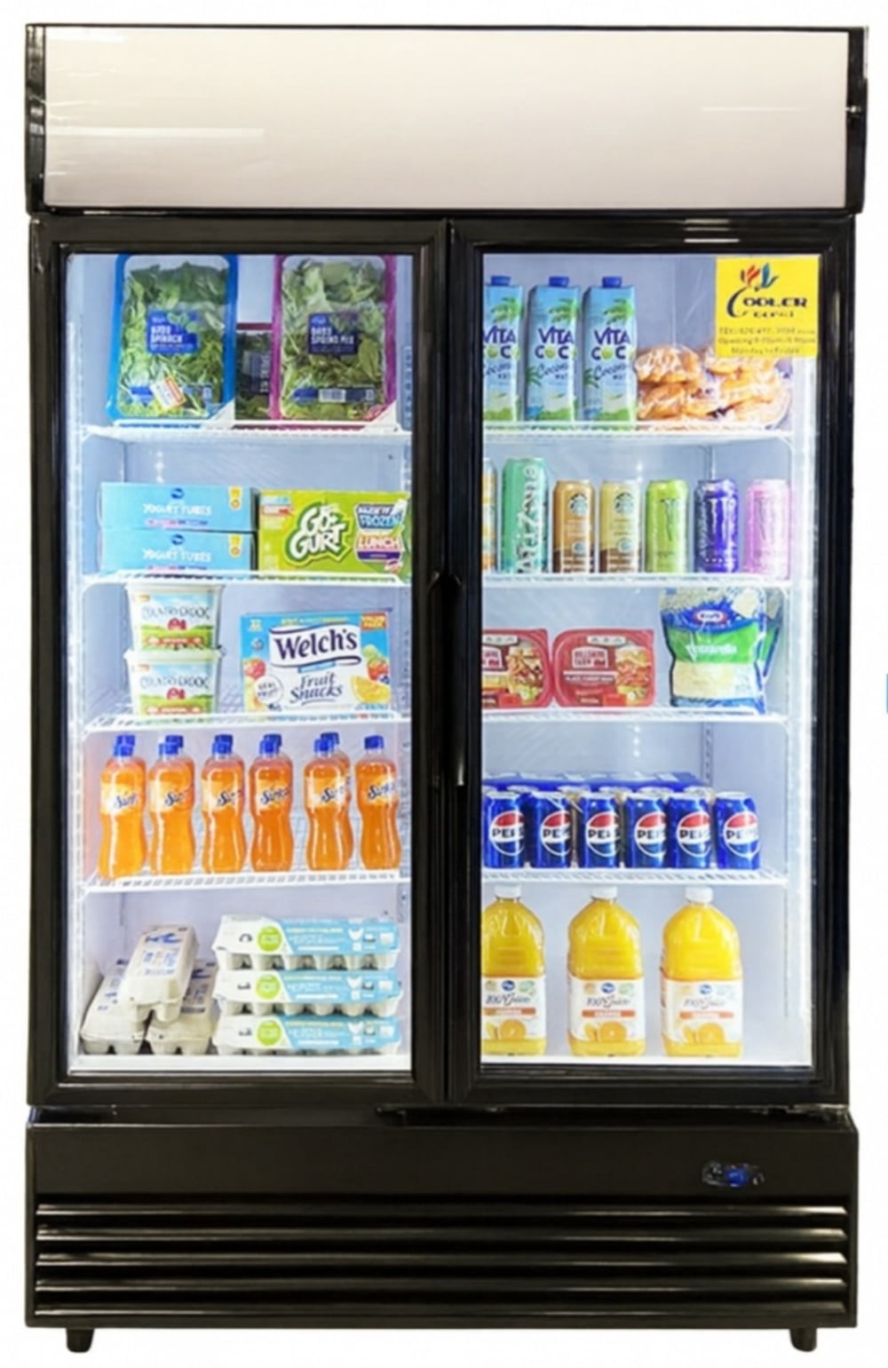 NSF Commercial Two Door Merchandiser Refrigerator in White,  48" x 29" x 81", 35 cu. ft.,