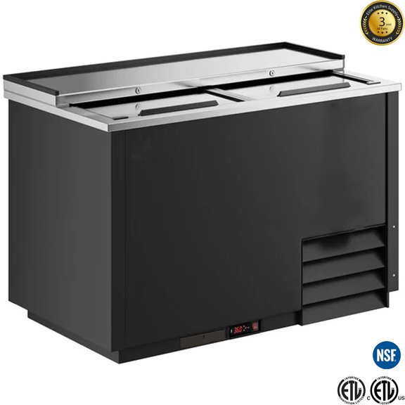NSF 49" Commercial Glass Froster Freezer Dual Sliding Lids, 250 Mug Capacity, 0F Cooling, R290 Refrigerant, 115V