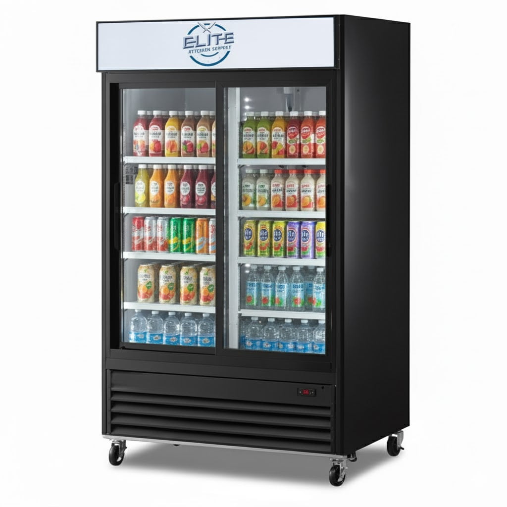 NSF 54" 2-Door Sliding Glass Door Beverage Refrigerator, 39 Cu.Ft. Commercial Merchandiser Cooler, R290
