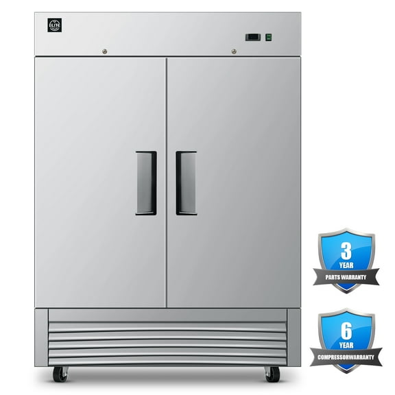 NSF 54 in. Commercial Reach In Refrigerator 43 Cu.Ft. 2-Door Cooler, Stainless Steel, Solid Door Refrigerator