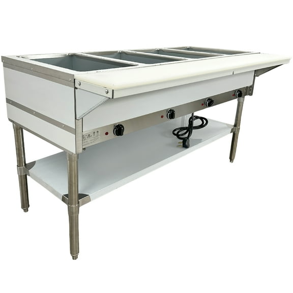 NSF 58 in. 4-Open Well Electric Steam Table with Undershelf, Buffet Server, 120V Commercial Warmer Steam and Dry Table