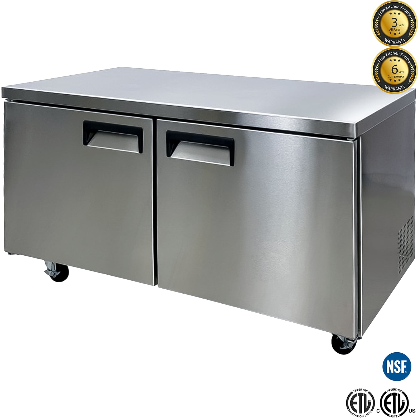 NSF 60" Commercial Undercounter Refrigerator – 2 Door Stainless Steel Worktop Cooler