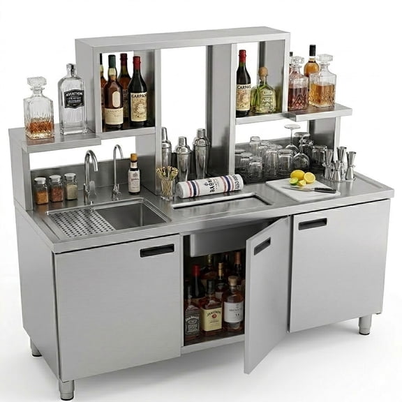 NSF 60 Inch Bubble Tea Bar Workstation with Sink Hot and Cold Water Stainless Steel Beverage Prep Station for Tea Shop