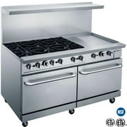 NSF 60 in. Commercial Propane Gas Oven Range, 6-burner stove& 24 Griddle, Double Ovens Multipurpose Restaurant Range