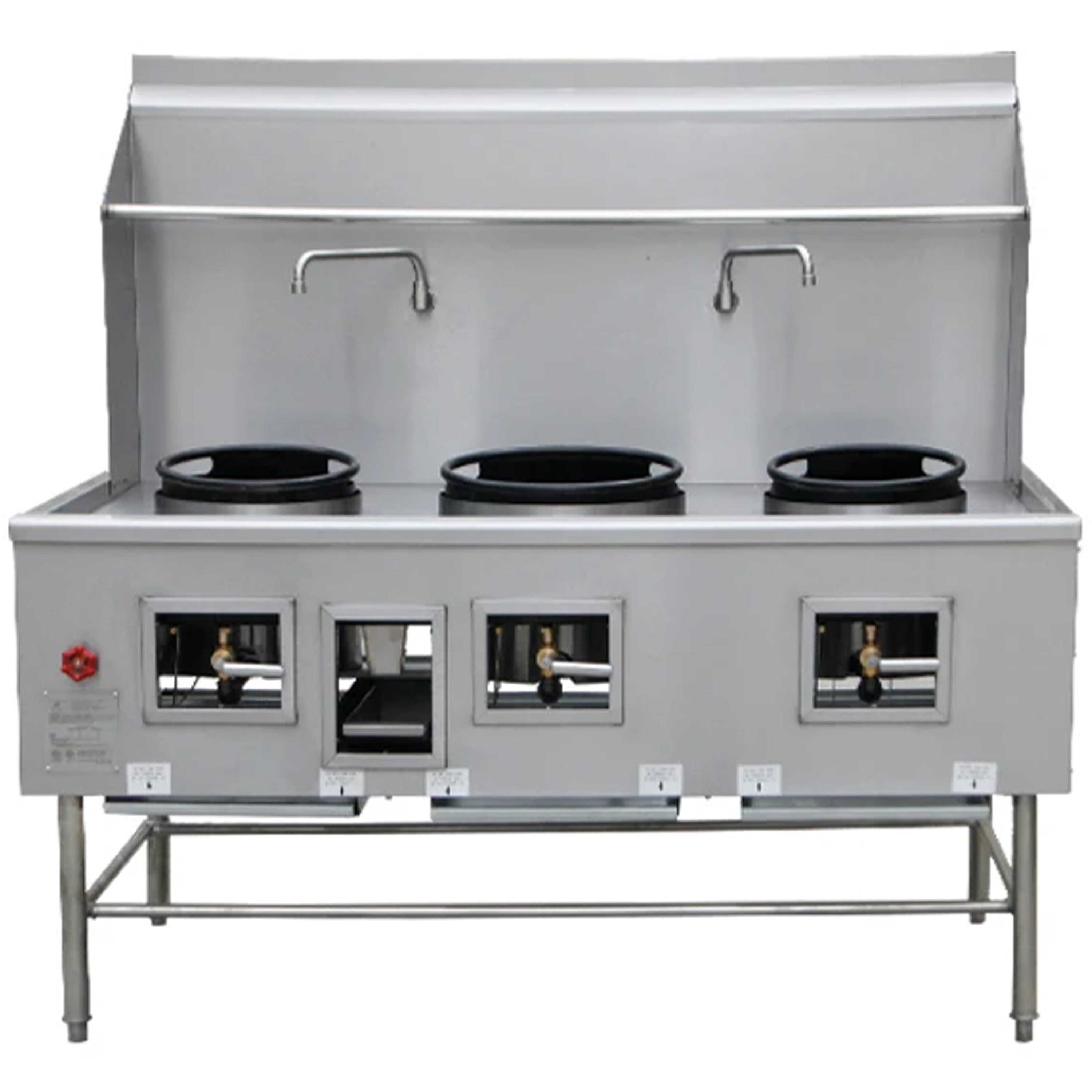 NSF 68 in. Commercial Wok Range with Waterfall, 3 Hole 13''+16''+13'' Wok Burner Station Cooking Machine, 315,000BTU, CSA Natural Gas