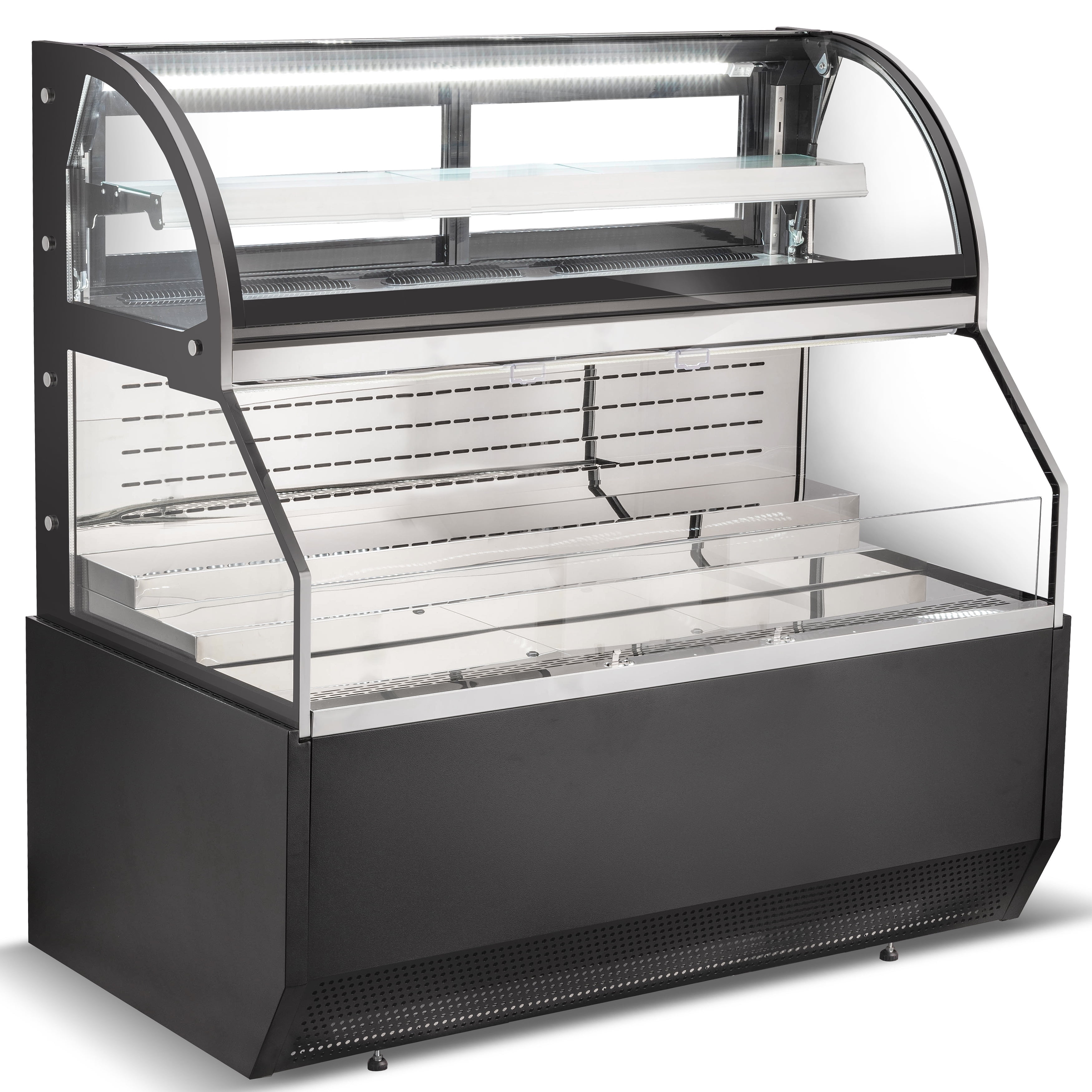 NSF 71 in. Commercial Refrigerator Open Air Dual Service Curved Top Glass Display 24.1 Cu.Ft. Merchandiser, Coffee Shop Showcase Cooler
