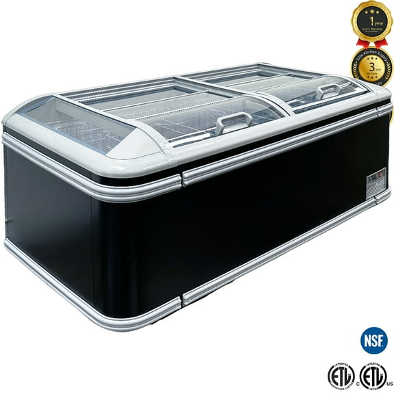NSF 73" Commercial Island Freezer With Sliding Glass Top – Frost-Free Display Freezer for Supermarkets