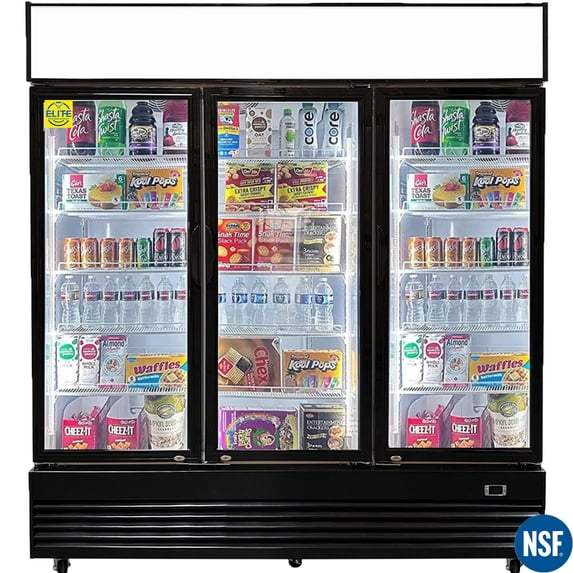 NSF 3-Door Commercial Glass Door Refrigerator Merchandiser, 49 Cu.Ft. LED Lighting, Fan Cooling, ETL & NSF Certified
