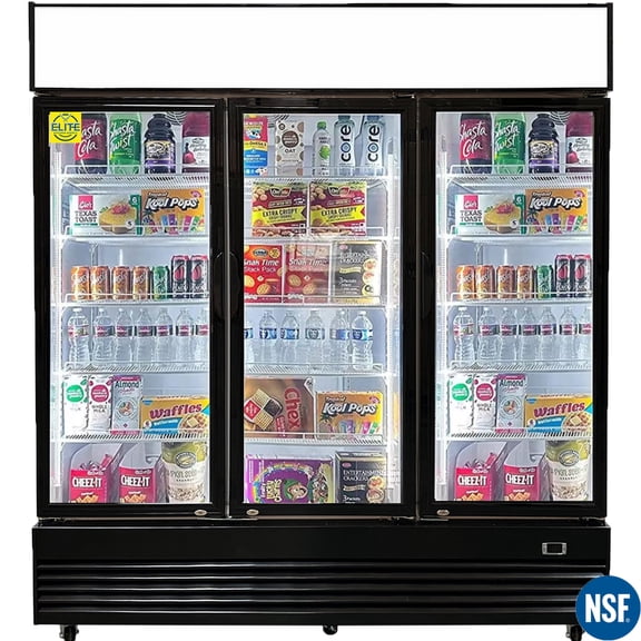 NSF 3-Door Commercial Glass Door Refrigerator Merchandiser, 49 Cu.Ft. LED Lighting, Fan Cooling, ETL & NSF Certified