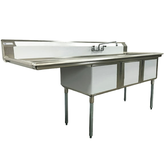 NSF 81 in. 3 Compartment Sink With Faucet, Kitchen Sink Commercial Sink with Left Drainboard in Stainless Steel