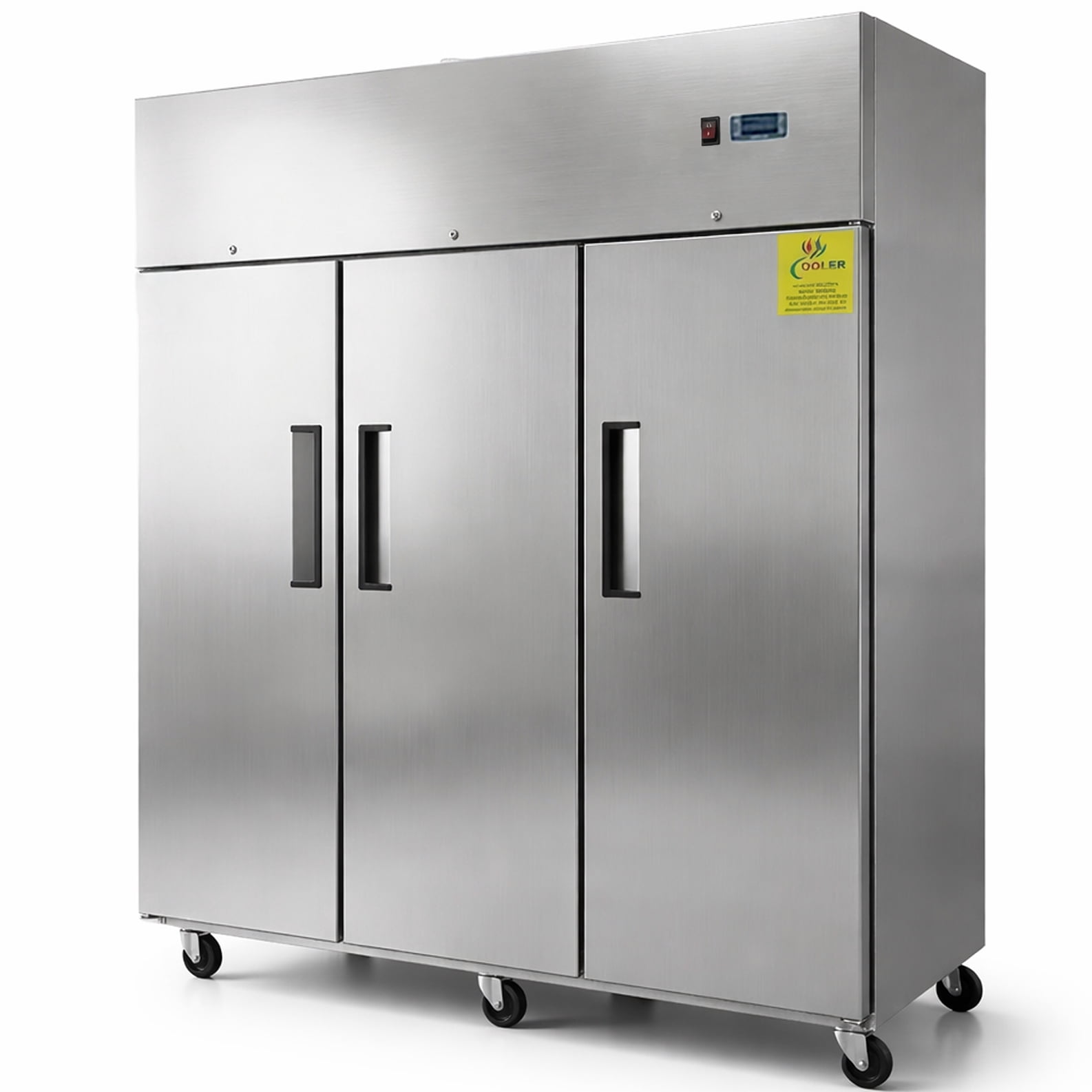 NSF 82 Inch Commercial 3 Door Reach In Refrigerator 66 cu.ft. Stainless Steel Top Mount 115V, ETL R290