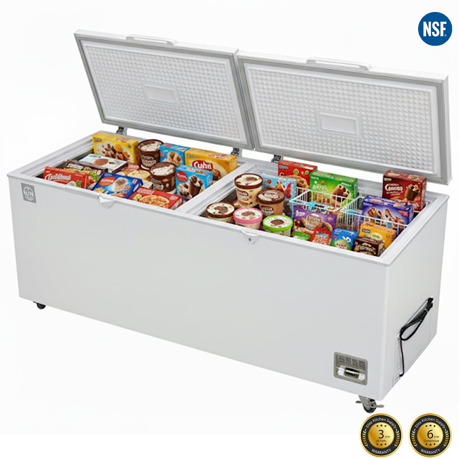 NSF 84" Commercial Chest Freezer – 22 Cu.Ft. Deep Freezer with Dual Top-Open Doors, White
