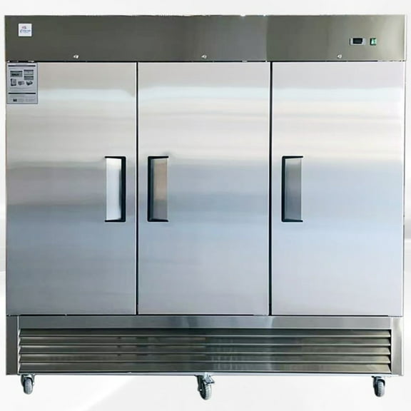 NSF Certified 3-Door Commercial Stainless Steel Freezer, 72 Cu.Ft. Heavy-Duty Reach-In Freezer