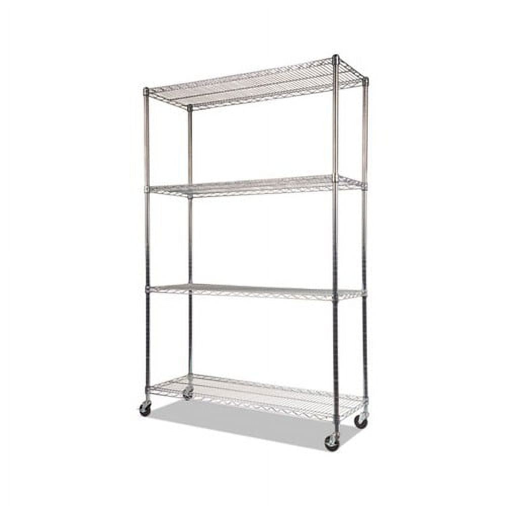 Silver Steel 4-Shelf Mobile Storage Rack with Casters