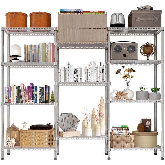 NSF-Certified 62.9"W Heavy Duty Adjustable Shelving Unit - Commercial Grade Steel Wire Rack for Garage/Pantry/Kitchen, 3-Row Expandable Storage, 2200lbs Capacity (Silver)