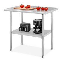 NSF Certified Commercial Work Table - 2-Tier Stainless Steel Prep Table with Adjustable Height & Leveling Feet, Heavy Duty Metal Workstation for Restaurant Kitchen, Warehouse,or Bakery (Size Options)