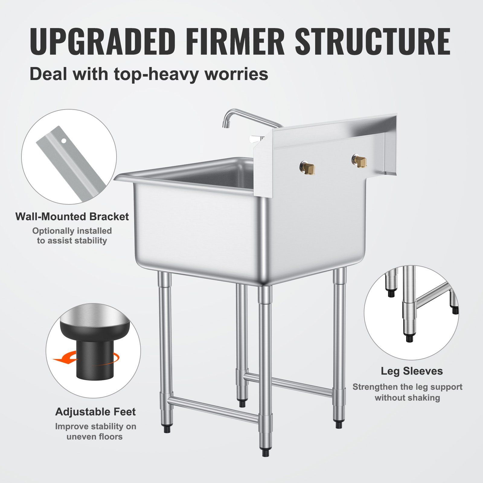 NSF Certified Stainless Steel Prep & Utility Sink, 1 Compartment Free Standing with Faucet & Legs, 27"x41" Commercial Single Bowl for Garage, Restaurant, Kitchen, Laundry