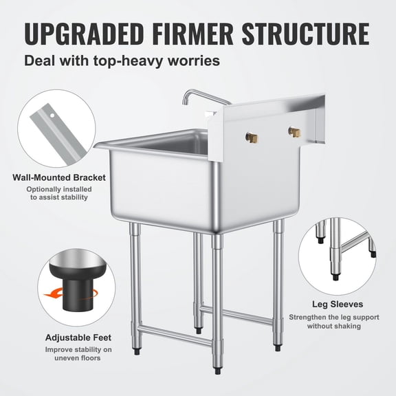 NSF Certified Stainless Steel Prep & Utility Sink, 1 Compartment Free Standing with Faucet & Legs, 27"x41" Commercial Single Bowl for Garage, Restaurant, Kitchen, Laundry