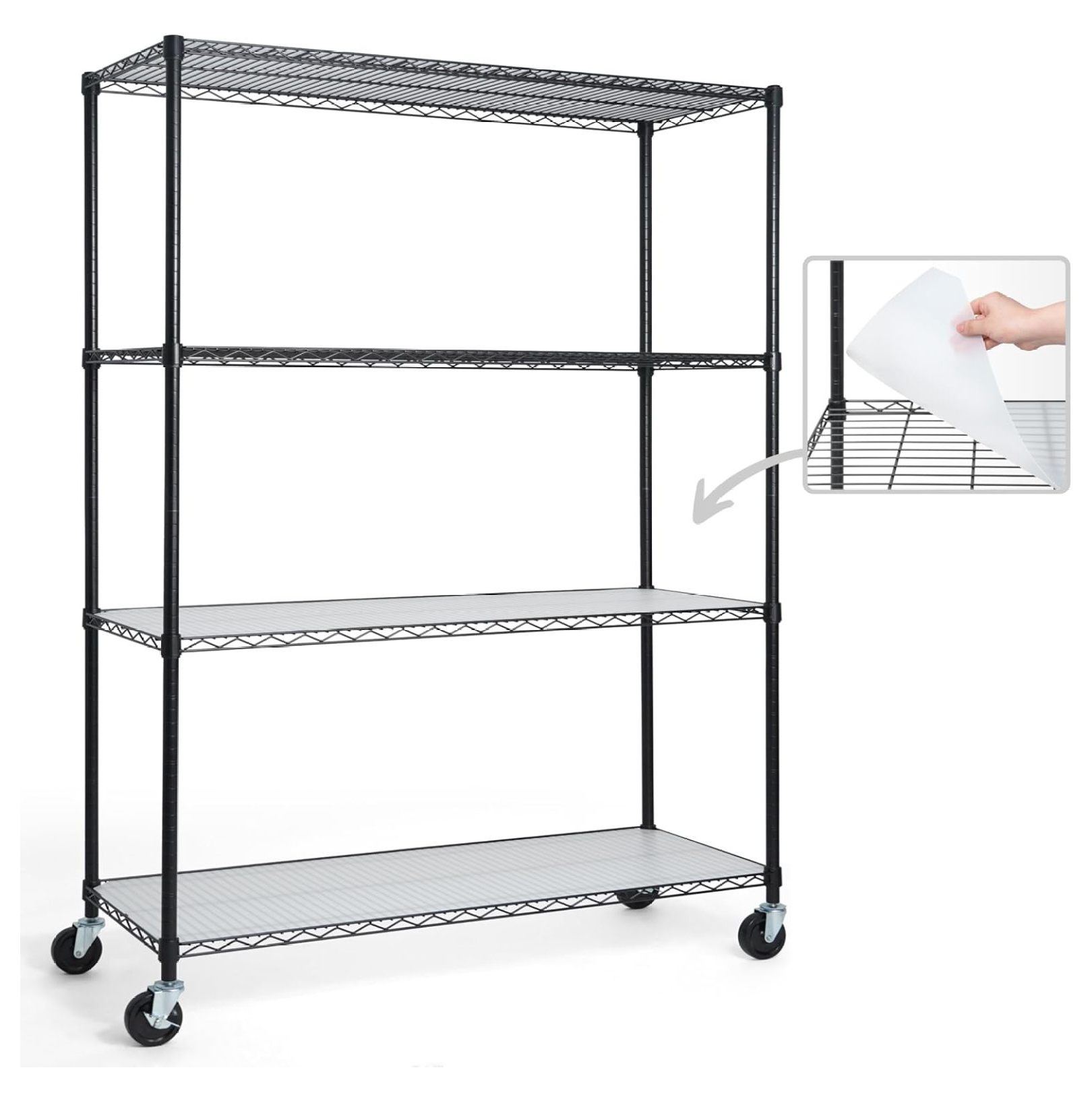 NSF Grade Heavy Duty Wire Shelving w/Wheels, Leveling Feet & Liners ...