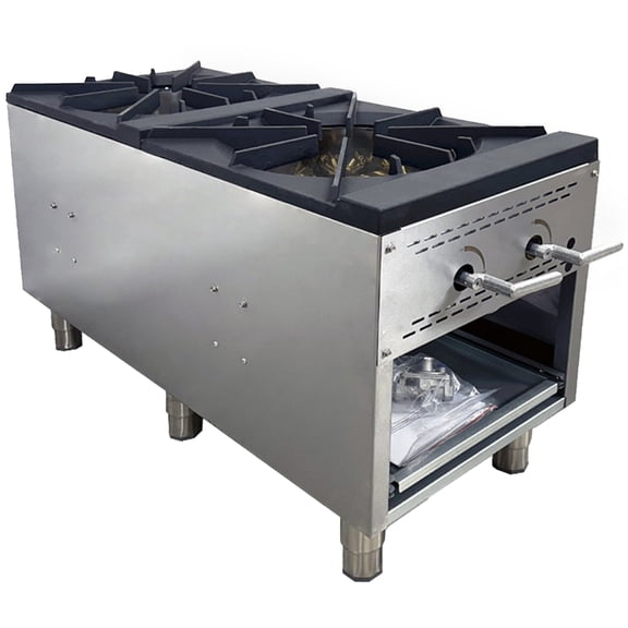 NSF Stock Pot Range 2 Burner 240,000 BTU Commercial Jet Burner Dual Stock Pot Stove Heavy-Duty Stainless Steel