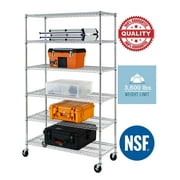 NSF Wire Shelving Unit Heavy Duty Garage Storage Shelves Large Black Metal Shelf Organizer 6-Tier Height Adjustable Commercial Grade Storage Rack 6000 LBS Capacity on 4" casters,18" D x 48" W x 76" H