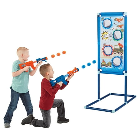 NSG Aeroblast Shooting Games for Kids - 2pk, 24ct Soft Foam Balls and 2 Pump Action Blaster Guns, 2-Player Toy Blaster Gun Set with Standing Shooting Target