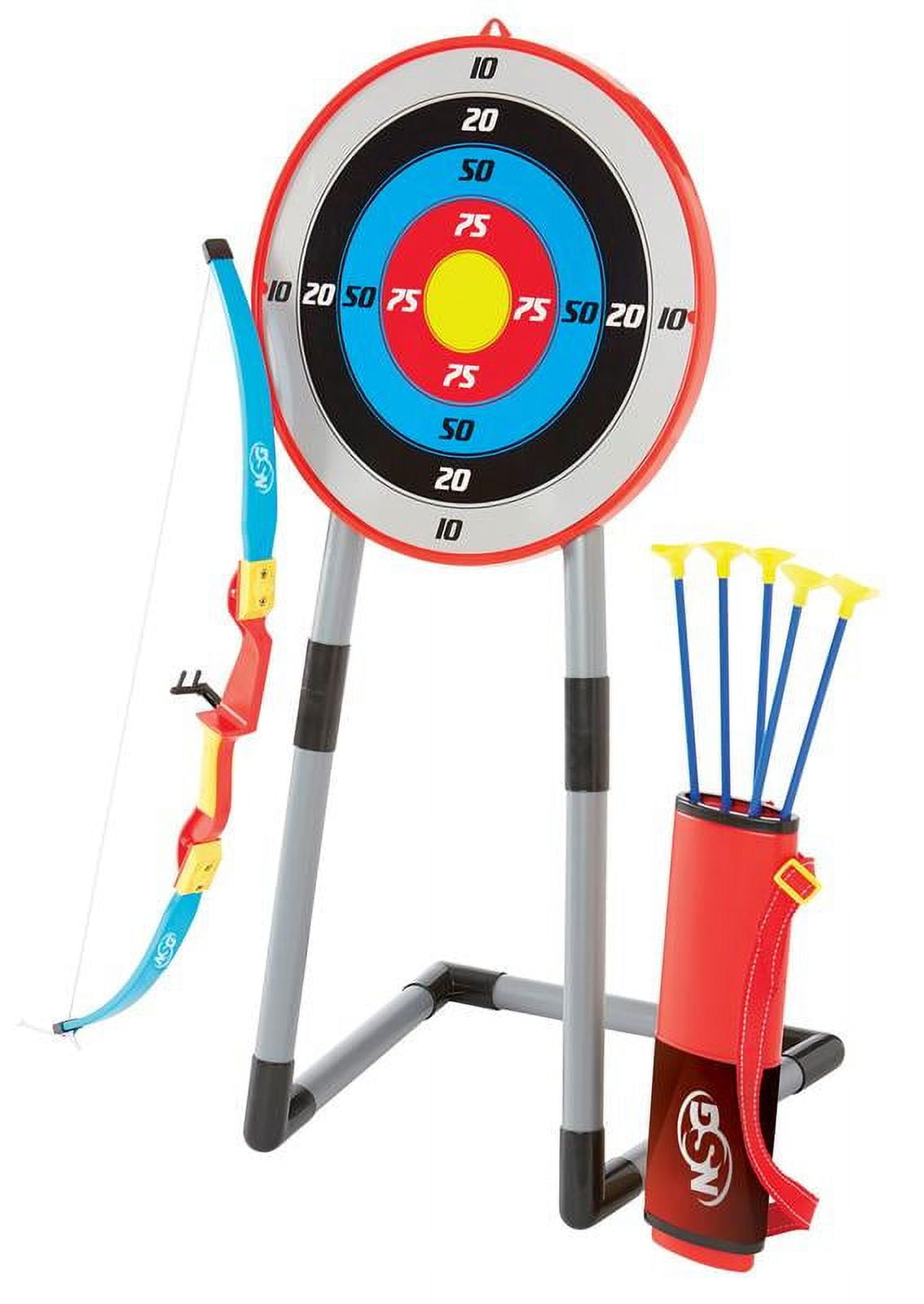 NATIONAL SPORTING GOODS NSG Deluxe Bow & Arrow Archery Set for Kids - Toy Archery Bow with Large Freestanding Target, Suction Cup Arrows, and Quiver - Toys for Children Above 6 Years of Age