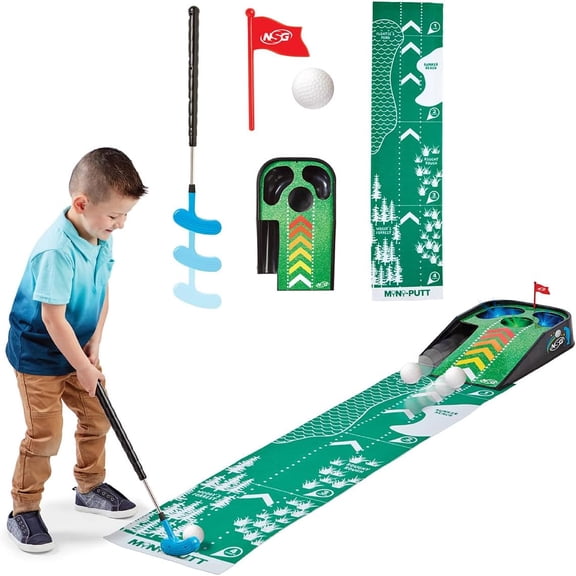 NSG Electronic Mini Golf Putting Game for Kids Indoor Golf Toy with 4ft Mat, Aiming Pin Flag, Auto Ball Return, Cheers & Sounds, Lights, 3 Balls, Adjustable Putter Fun Family Play, Ages 3+