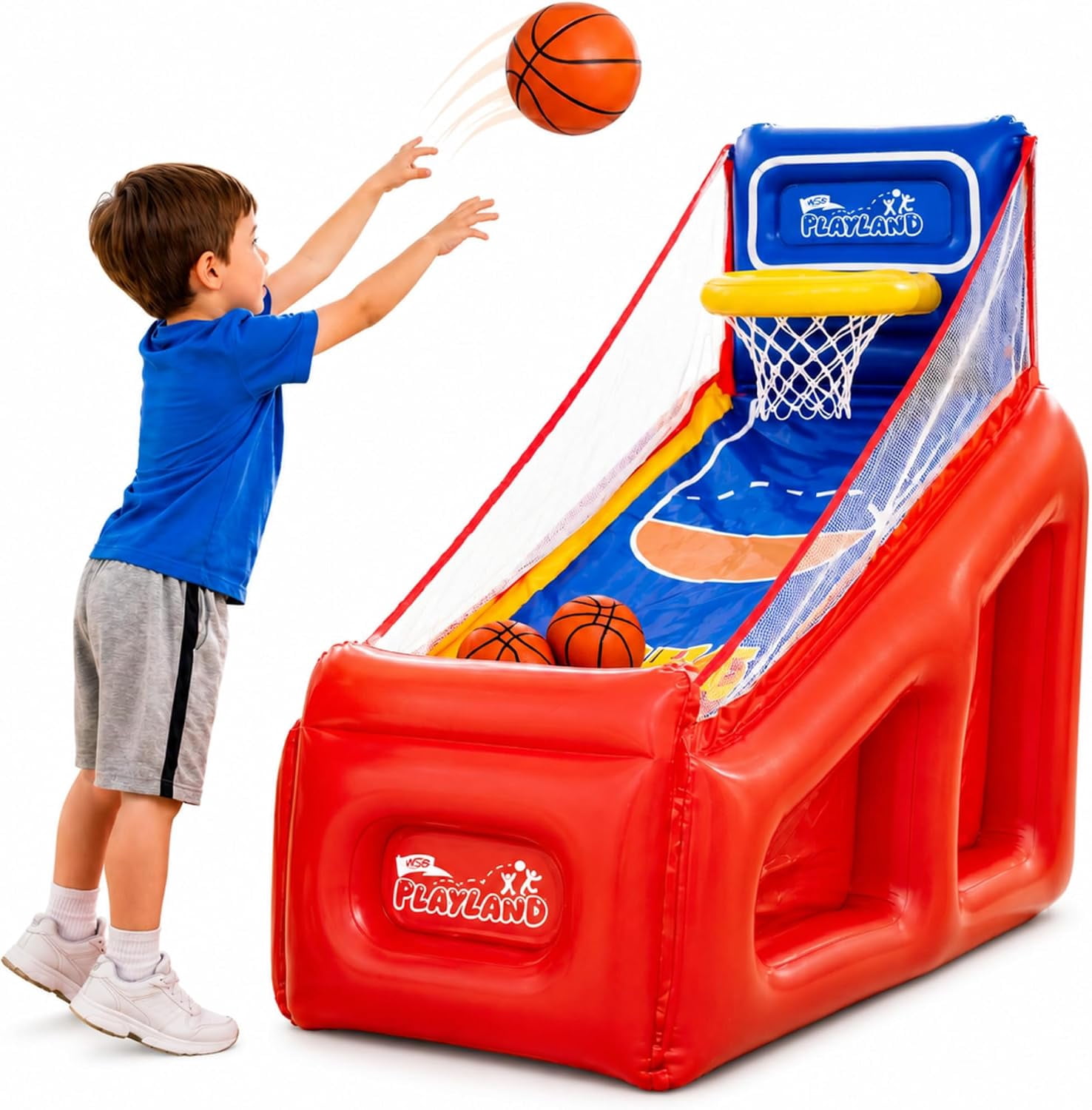 NSG PlayLand Shoot 'N' Score Inflatable Basketball Game for Kids Ages 3+ | Indoor & Outdoor Arcade Basketball Set with Hoop, 3 Balls & Pumps | Family Party Sports Toy