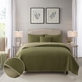 thumbnail image 1 of NSH by New Sega Home 4-Piece Olive Pinsonic Reversible Waffle Textured Quilt Set with Reversible Shams and Decorative Pillow, King, 1 of 9
