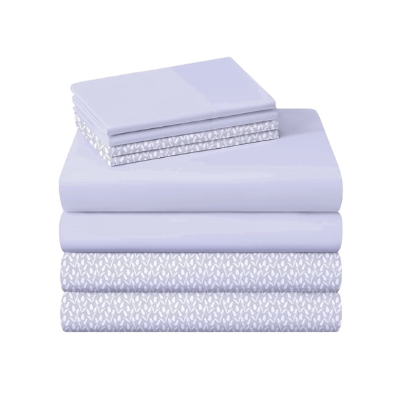 Campus Comforts by New Sega Home 2-Pack Microfiber Sheet Set, One Print, One Solid, Flora, Lilac, Full