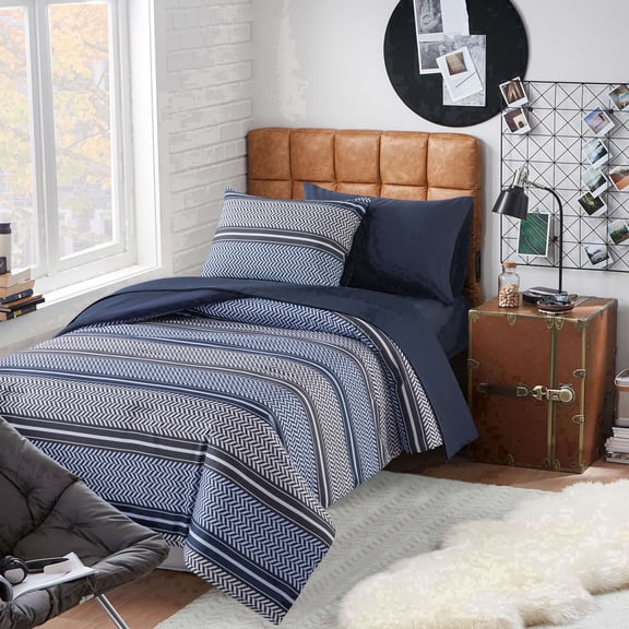 Campus Comforts by New Sega Home 2-Piece Reversible Comforter Set, Henry, Blue/Gray, Twin-XL