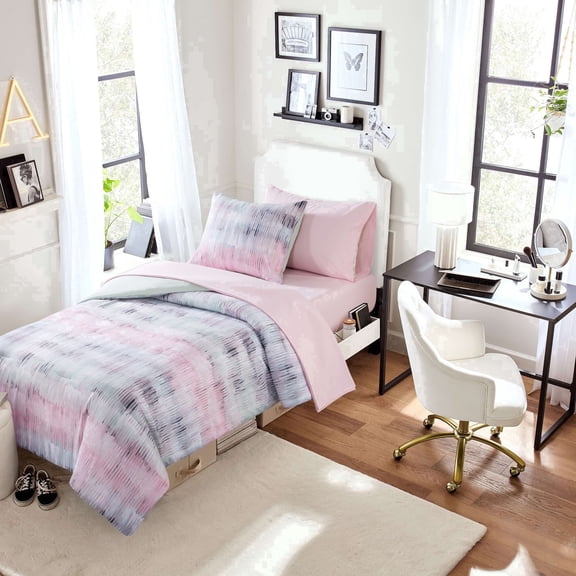 Campus Comforts by New Sega Home 2-Piece Reversible Comforter Set, Waterfall, Pink/Green, Twin-XL