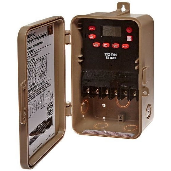 NSI Tork E-103B Outdoor Digital Timer Switch, 24-Hour, 1-Channel, DPST, 40A, 120-277V
