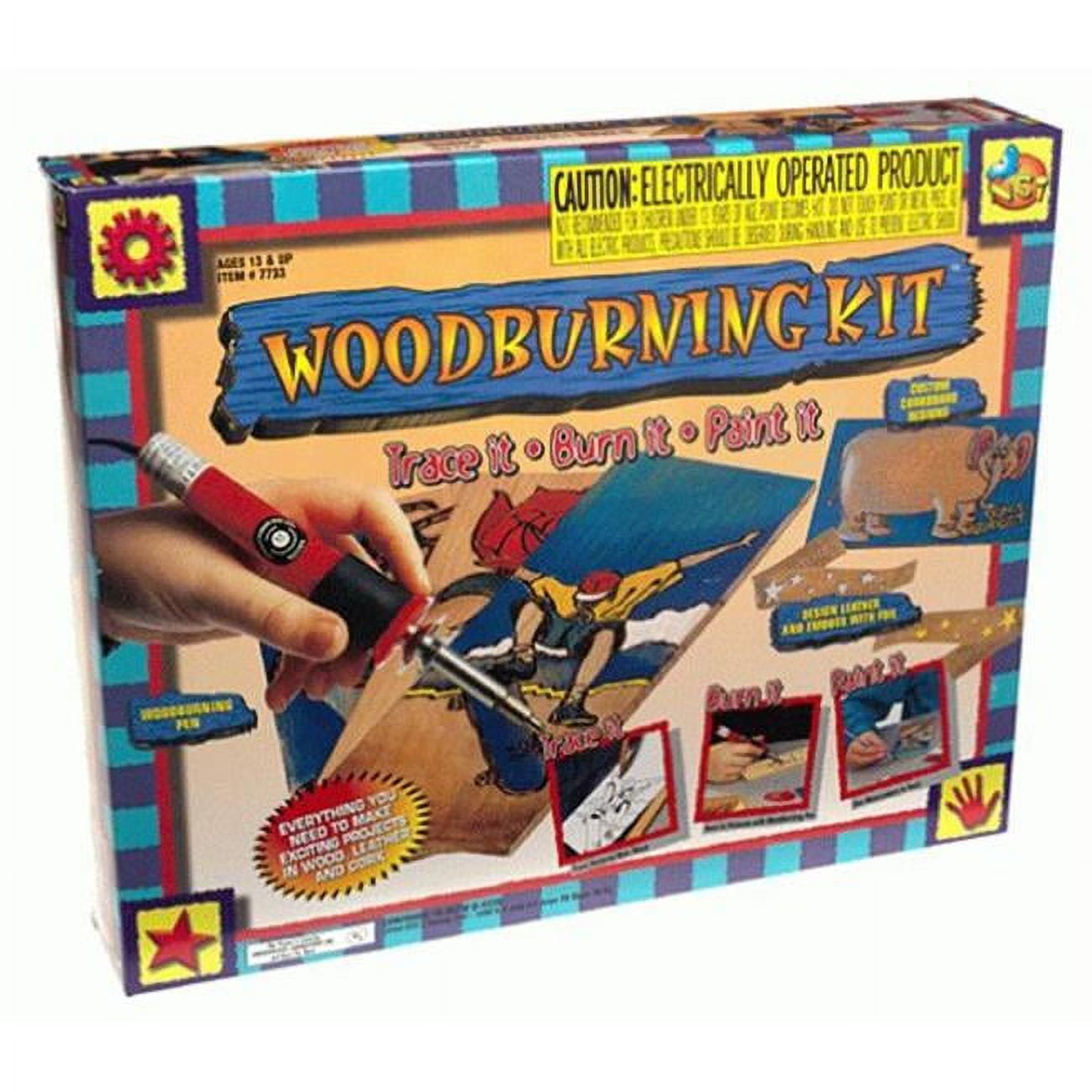NSI WOODBURNING KIT with 10 PROJECTS in WOOD, LEATHER AND CORK