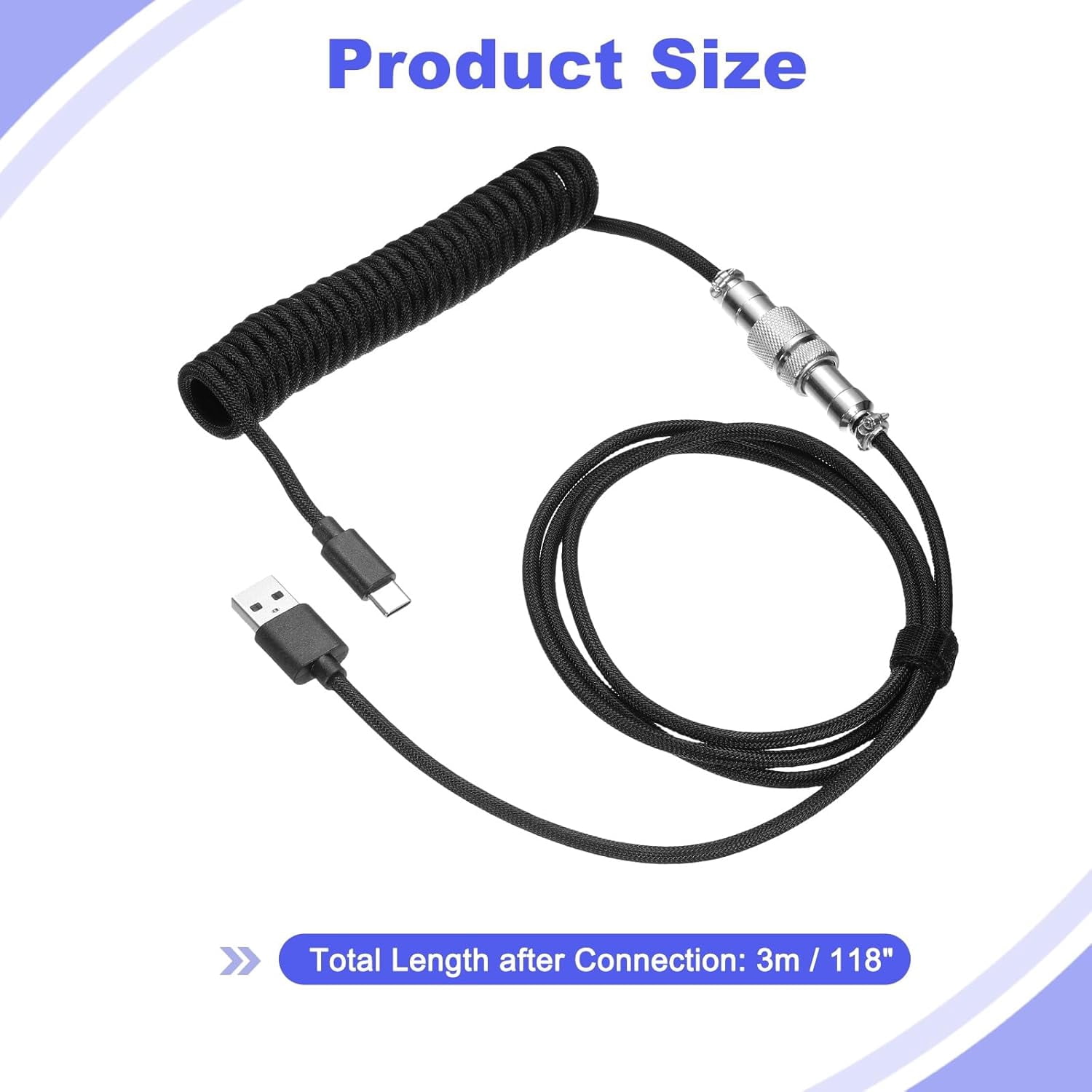 NSKBBM-3 m Coiled Keyboard Cable, Type-C to USB-A Braided Gaming ...