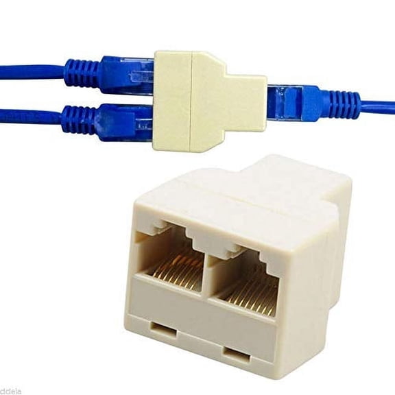 NSKBBM-4 Pack RJ45 Splitter Connector Adapter 1 to 2 Female Port Plug 3 Way CAT 5 6 LAN Ethernet 1x2 Coupler Double Socket Network Inline Cat5 Cat5e Cat6 Cables Hub for PC Laptop Security Camera